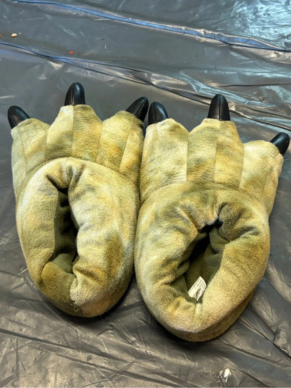 Novelty Monster Paw Slippers in Olive Green